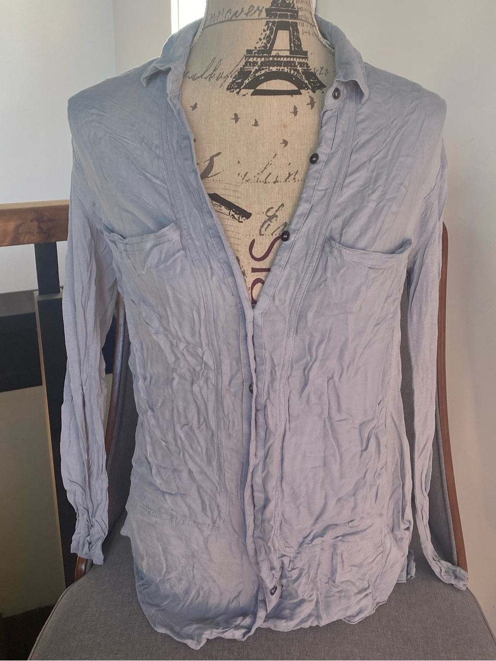 Free People Light Blue Button-Down Shirt - Casual Long Sleeve Top
